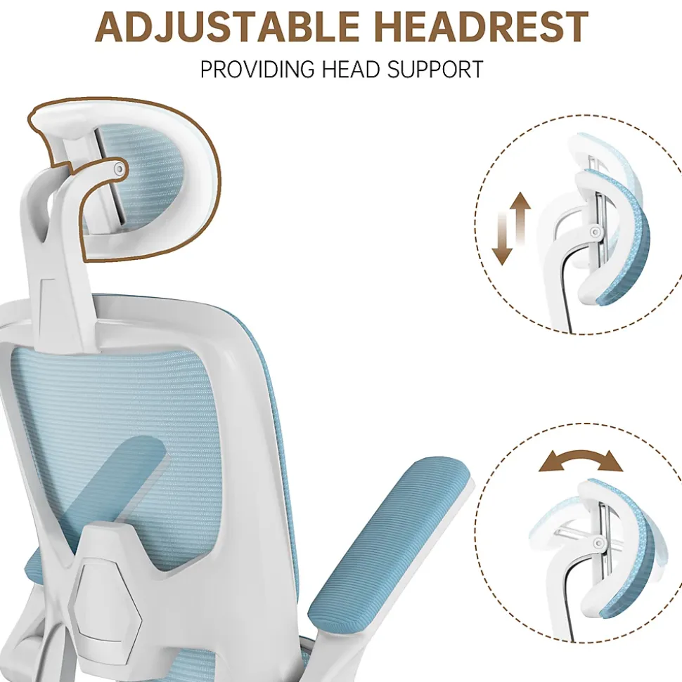 Chaise de Bureau Ergonomique avec Accoudoirs Pliables, Hauteur Réglable, Dossier Respirant