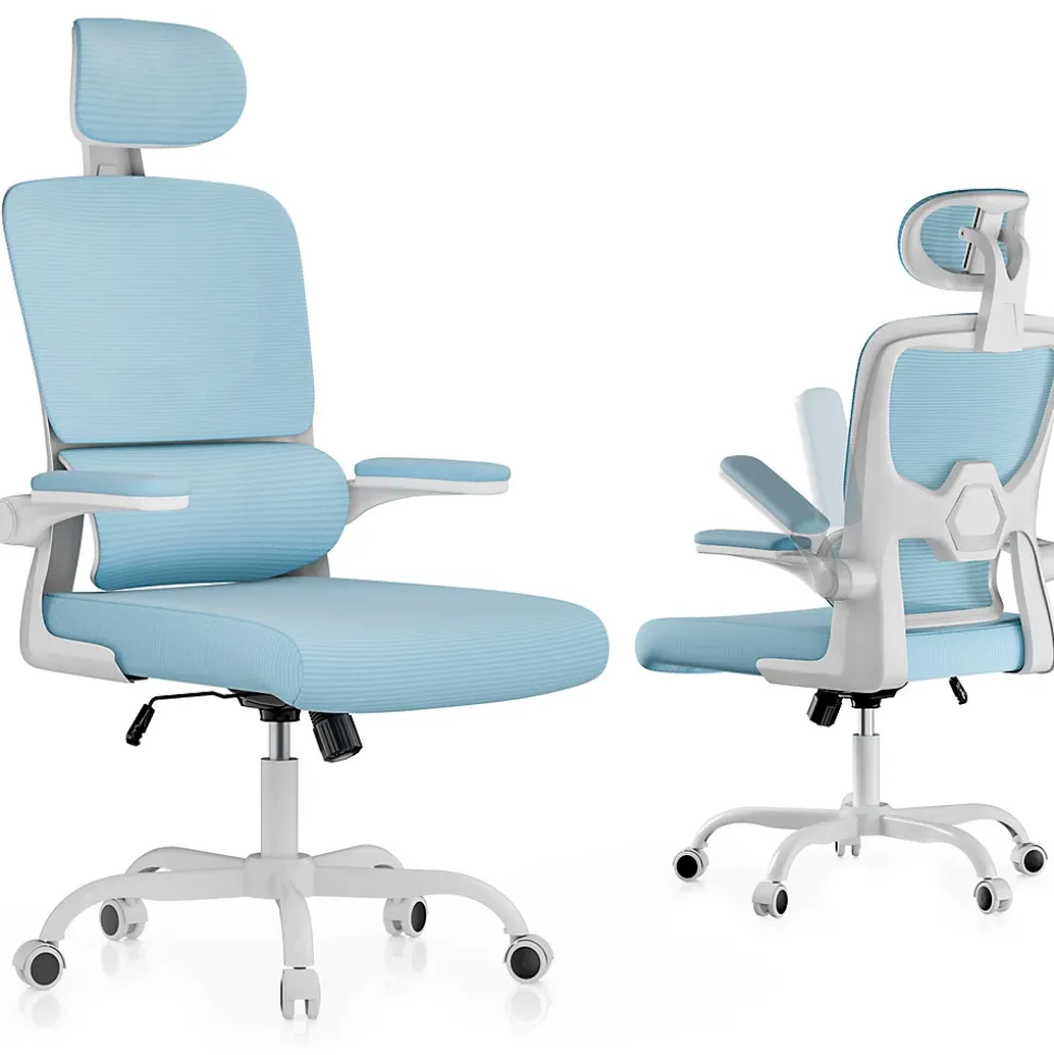 Chaise de Bureau Ergonomique avec Accoudoirs Pliables, Hauteur Réglable, Dossier Respirant