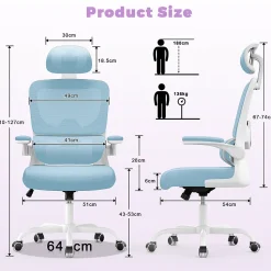 Chaise de Bureau Ergonomique avec Accoudoirs Pliables, Hauteur Réglable, Dossier Respirant