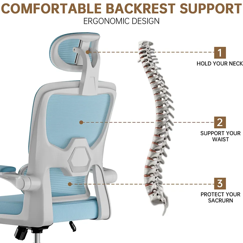 Chaise de Bureau Ergonomique avec Accoudoirs Pliables, Hauteur Réglable, Dossier Respirant
