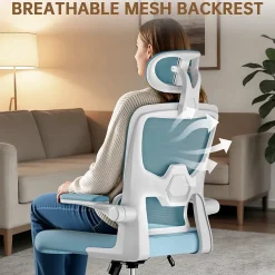 Chaise de Bureau Ergonomique avec Accoudoirs Pliables, Hauteur Réglable, Dossier Respirant