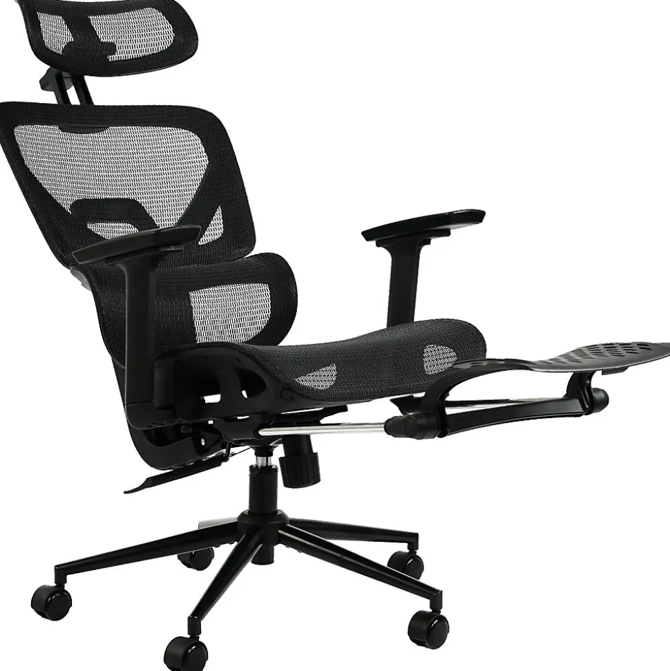 Chaise de bureau ergonomique Beresford, soutien lombaire, repose-pieds, housse maille respirante, siège pivotant Noir