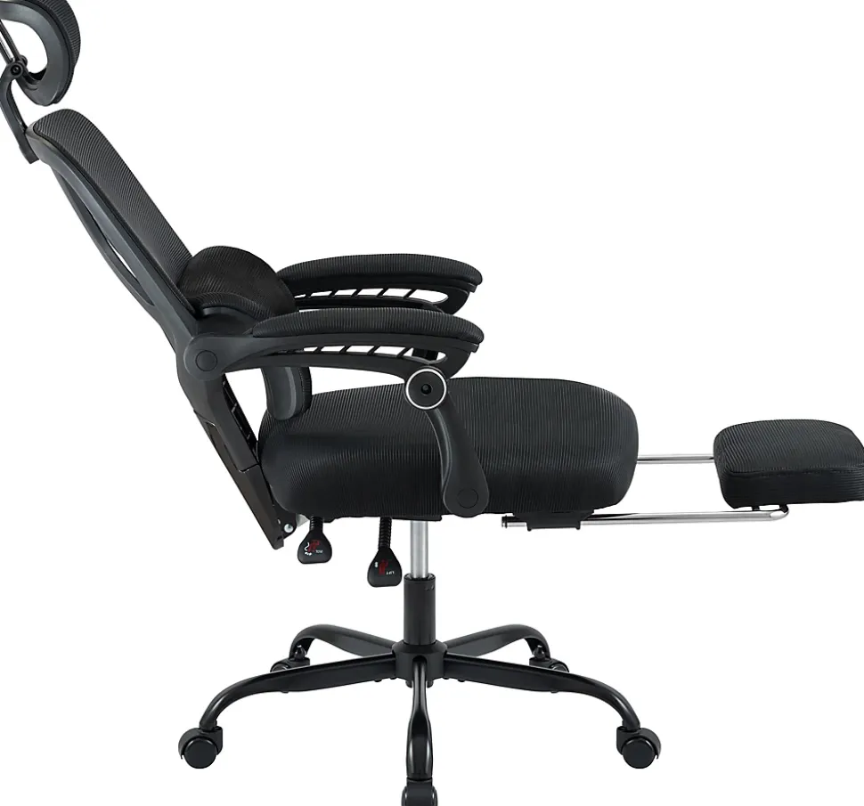 Chaise de bureau ergonomique Liberton avec repose-pieds appui-tête ajustable pivotante dossier en maille en S Noir