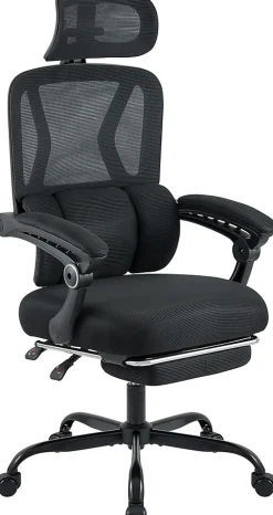 Chaise de bureau ergonomique Liberton avec repose-pieds appui-tête ajustable pivotante dossier en maille en S Noir