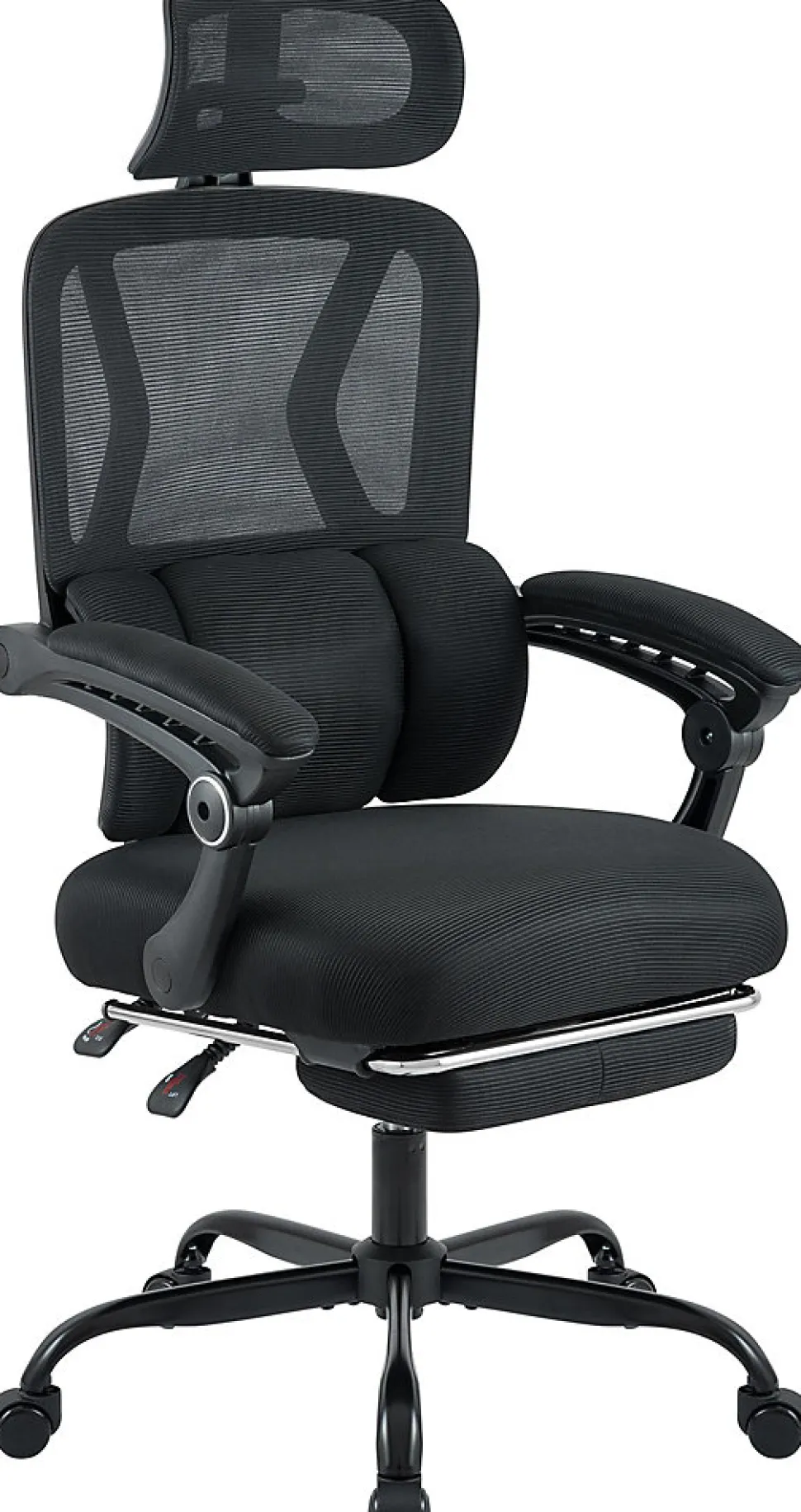 Chaise de bureau ergonomique Liberton avec repose-pieds appui-tête ajustable pivotante dossier en maille en S Noir