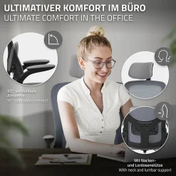 Chaise de bureau gaming ergonomique gris pivotant en maille appui-tête réglable