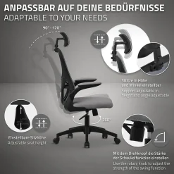 Chaise de bureau gaming ergonomique gris pivotant en maille appui-tête réglable