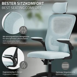 Chaise de bureau gaming ergonomique bleu pivotant en maille appui-tête réglable