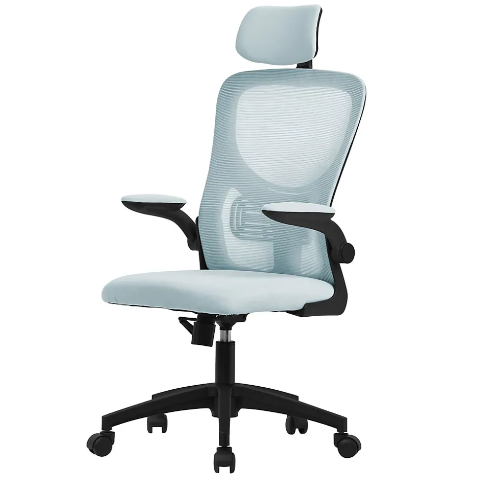 Chaise de bureau gaming ergonomique bleu pivotant en maille appui-tête réglable