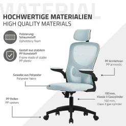 Chaise de bureau gaming ergonomique bleu pivotant en maille appui-tête réglable