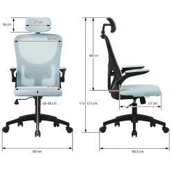 Chaise de bureau gaming ergonomique bleu pivotant en maille appui-tête réglable