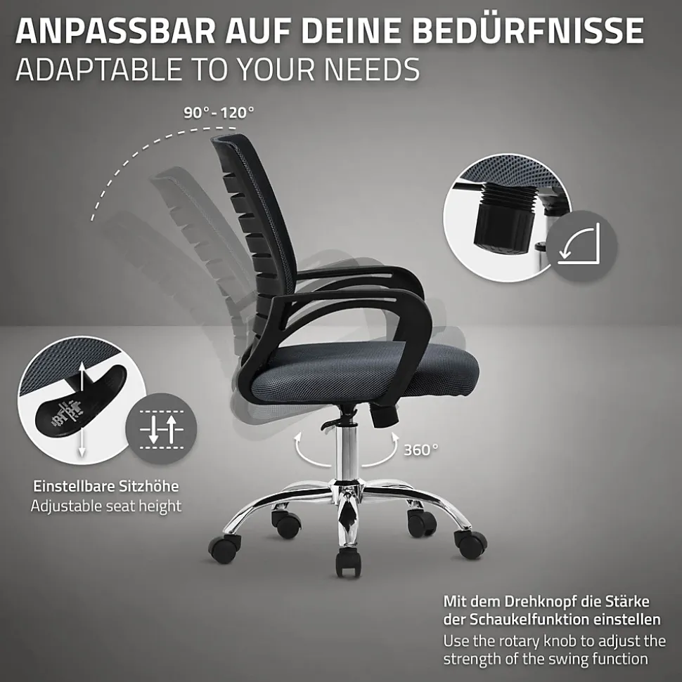 Chaise de bureau gaming ergonomique gris pivotant dossier maille respirante