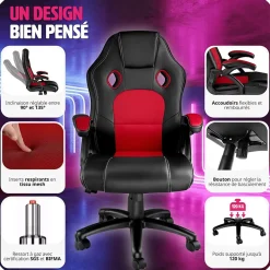 Chaise de bureau gaming Forme ergonomique noir et rouge