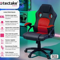 Chaise de bureau gaming Forme ergonomique noir et rouge