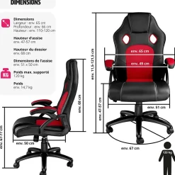 Chaise de bureau gaming Forme ergonomique noir et rouge