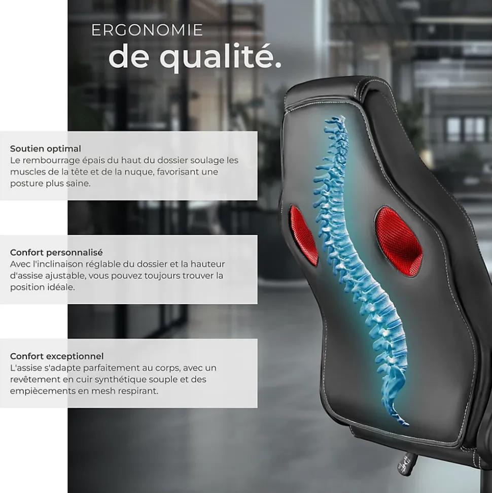 Chaise de bureau gaming Forme ergonomique noir et rouge