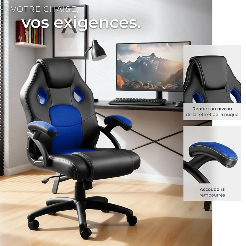 Chaise de bureau gaming Forme ergonomique noir et bleu