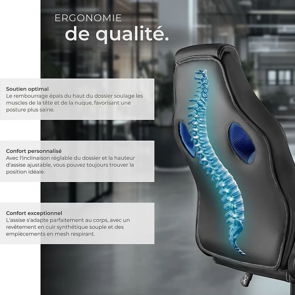 Chaise de bureau gaming Forme ergonomique noir et bleu