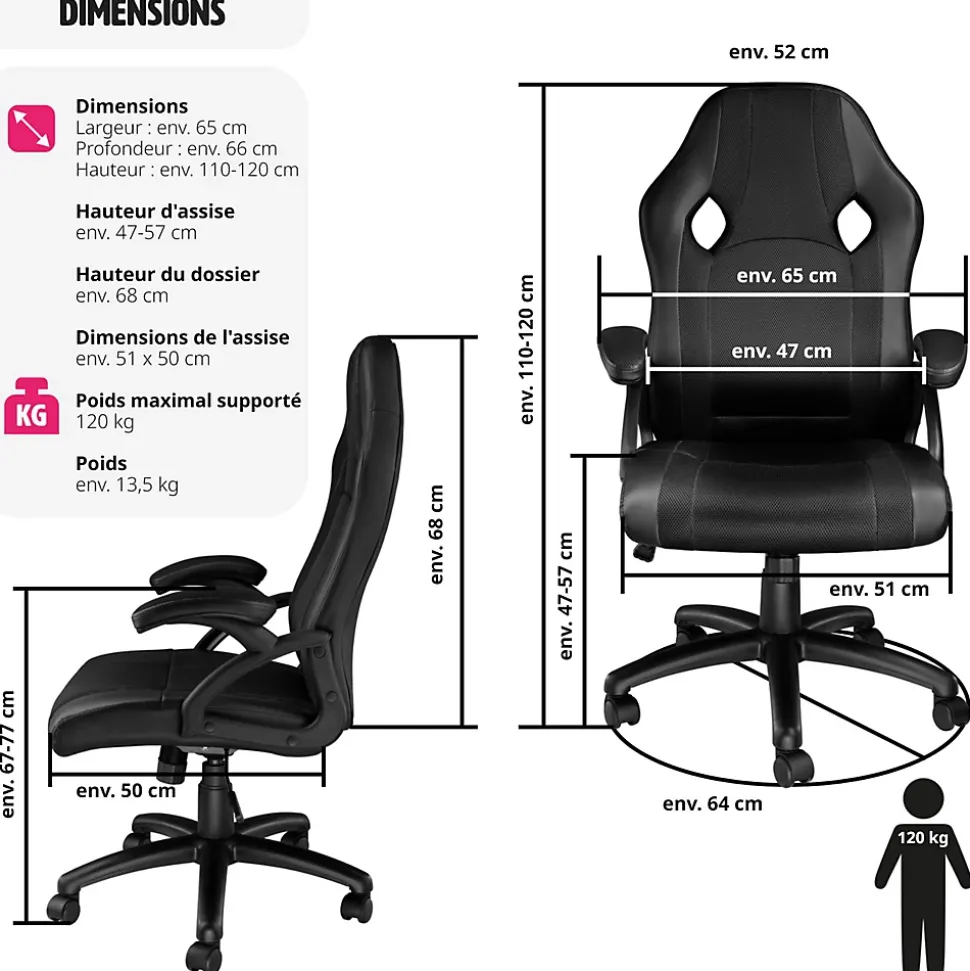 Chaise de bureau gaming Forme ergonomique noir