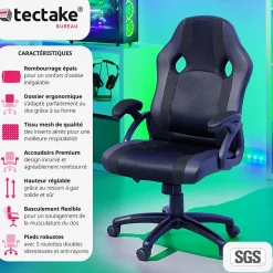 Chaise de bureau gaming Forme ergonomique noir