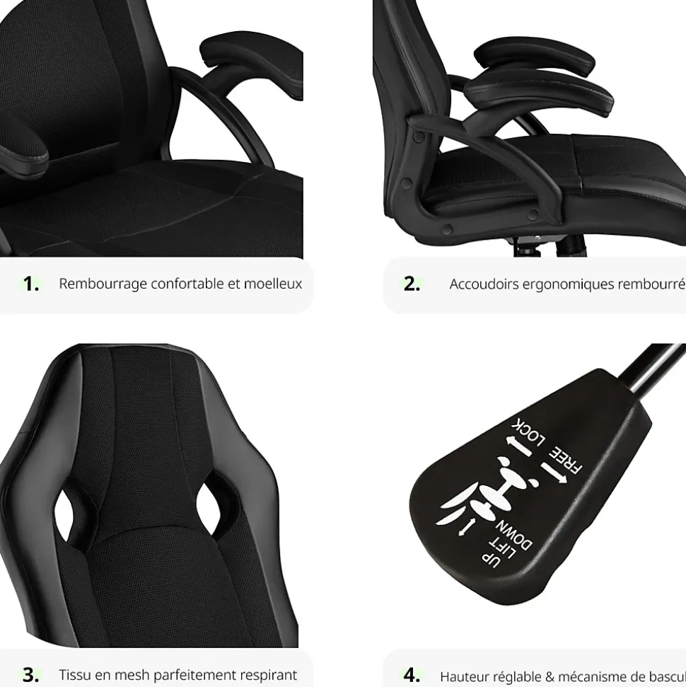 Chaise de bureau gaming Forme ergonomique noir