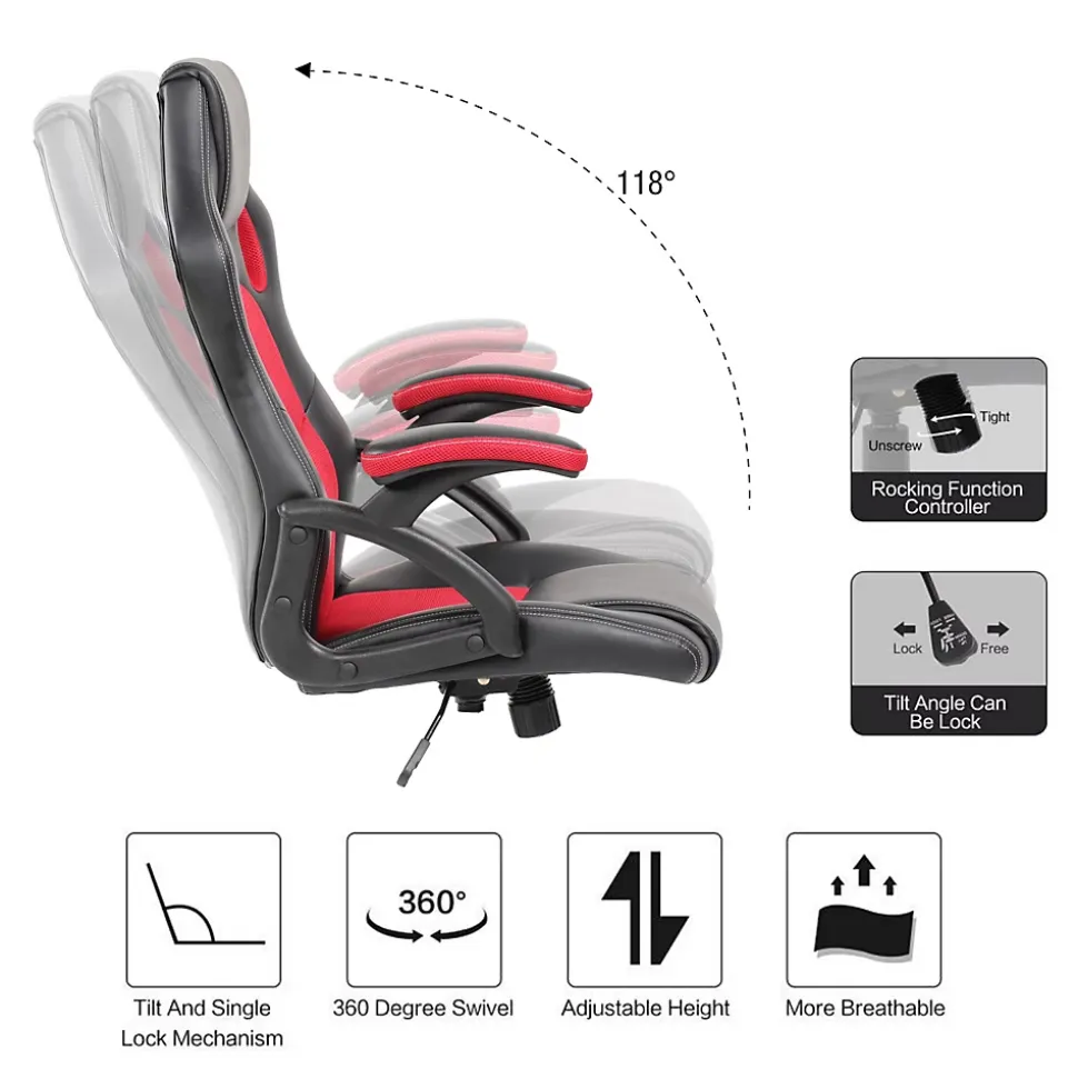 Chaise de Bureau Gaming Siège Noir Rouge Simili-Cuir 120x66x63