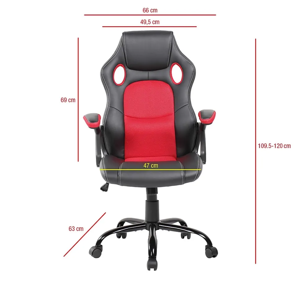 Chaise de Bureau Gaming Siège Noir Rouge Simili-Cuir 120x66x63
