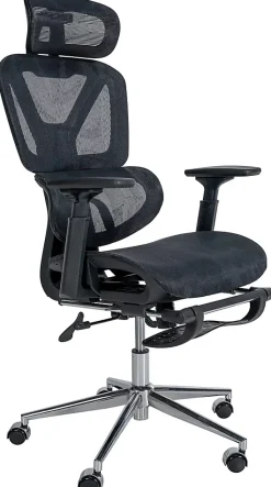 Chaise de Bureau Grover Ergonomique Réglable en Hauteur, Pivotant à 360 degrés, Repose-pieds Extensible, Mesh Respirant Noir
