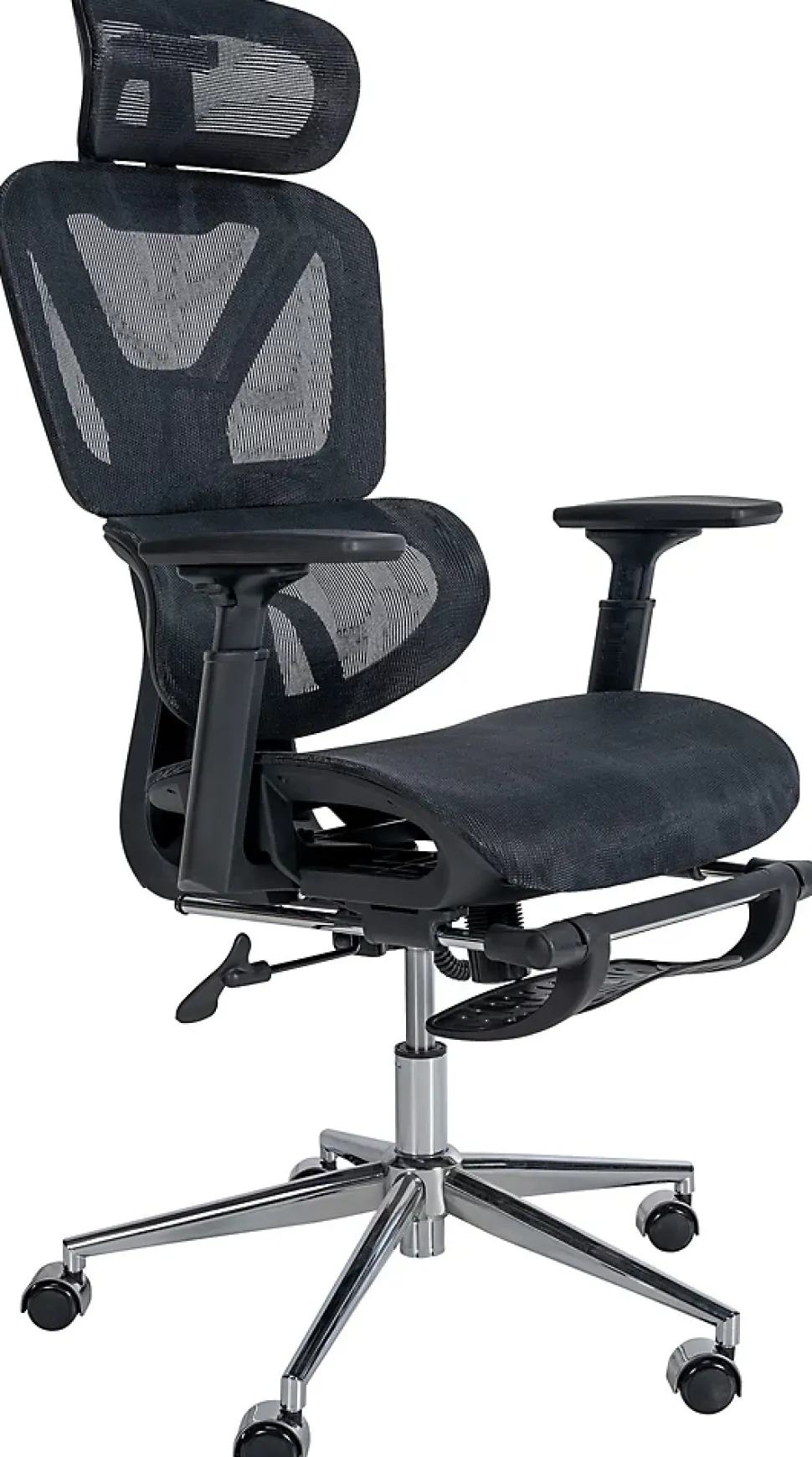 Chaise de Bureau Grover Ergonomique Réglable en Hauteur, Pivotant à 360 degrés, Repose-pieds Extensible, Mesh Respirant Noir