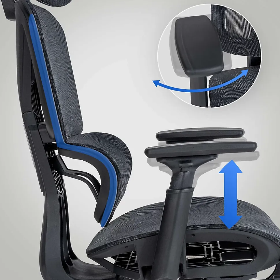 Chaise de Bureau Grover Ergonomique Réglable en Hauteur, Pivotant à 360 degrés, Repose-pieds Extensible, Mesh Respirant Noir