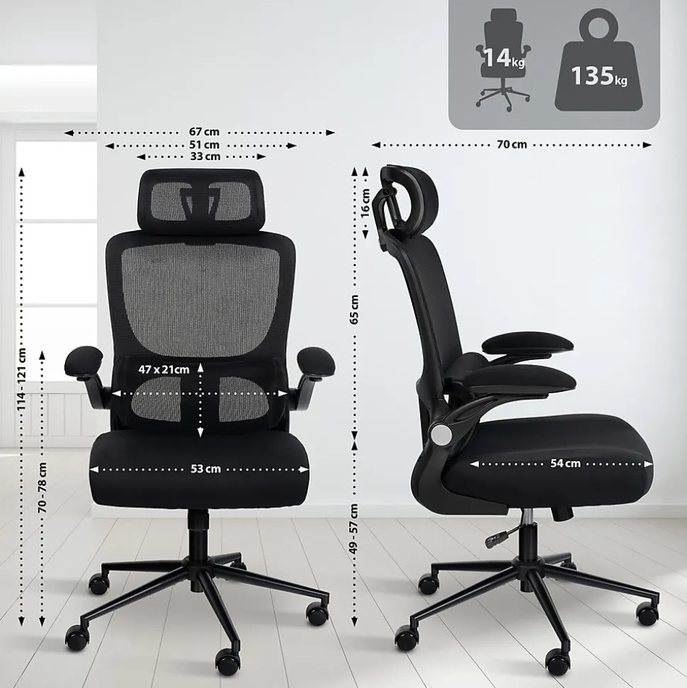 Chaise de bureau Newberg, Chaise de bureau ergonomique réglable en hauteur, Chaise pivotante jusqu'à 150 kg Noir