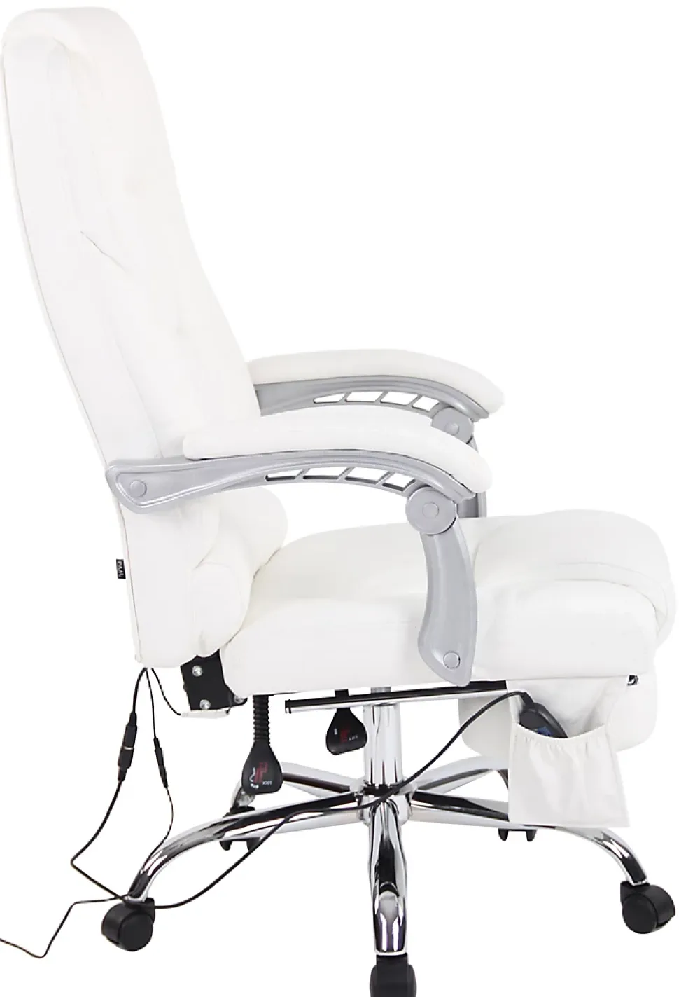 Chaise de bureau Pacific cuir véritable, Fonction massage, Réglable en hauteur, Repose-pieds Blanc
