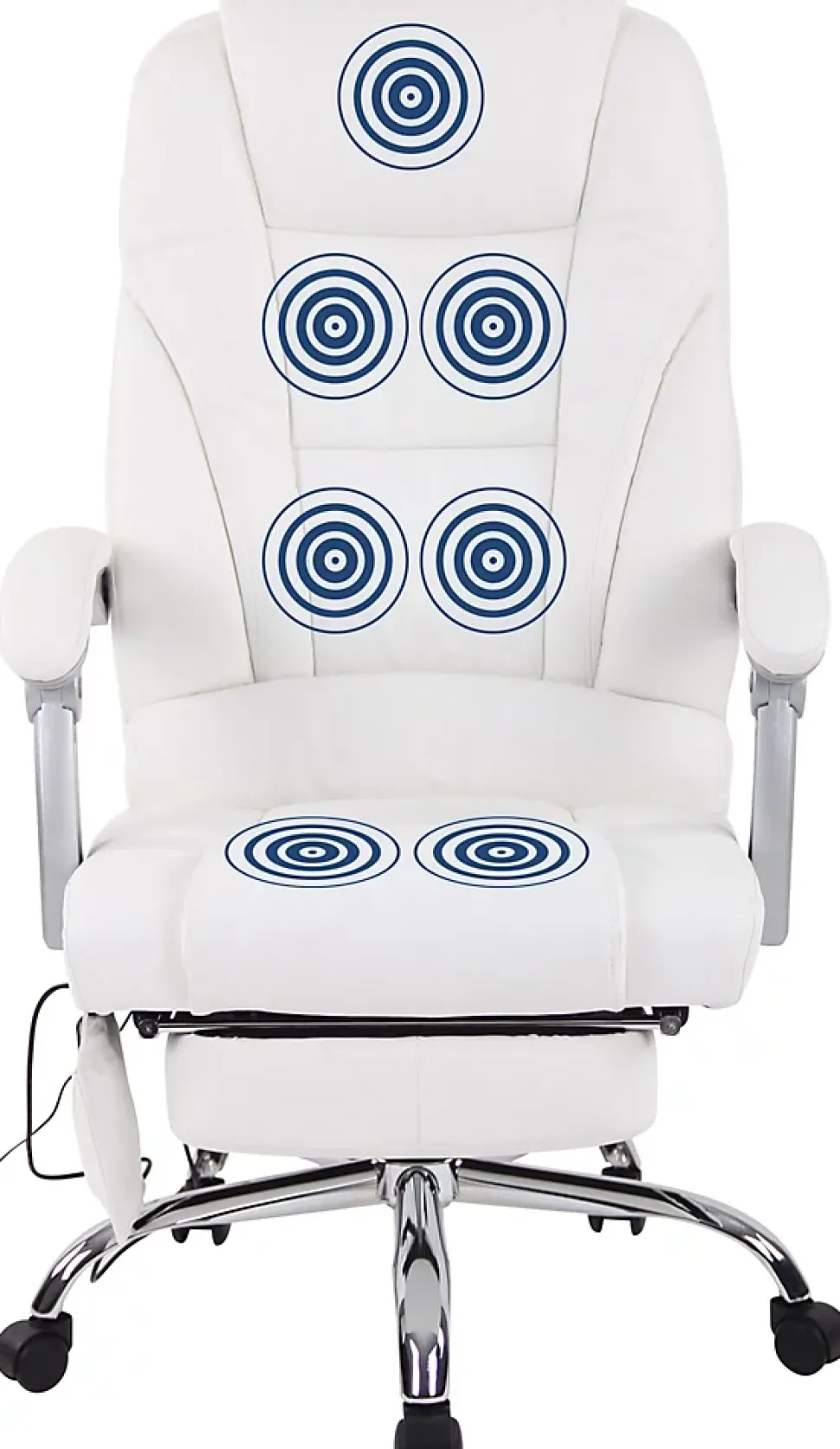 Chaise de bureau Pacific cuir véritable, Fonction massage, Réglable en hauteur, Repose-pieds Blanc