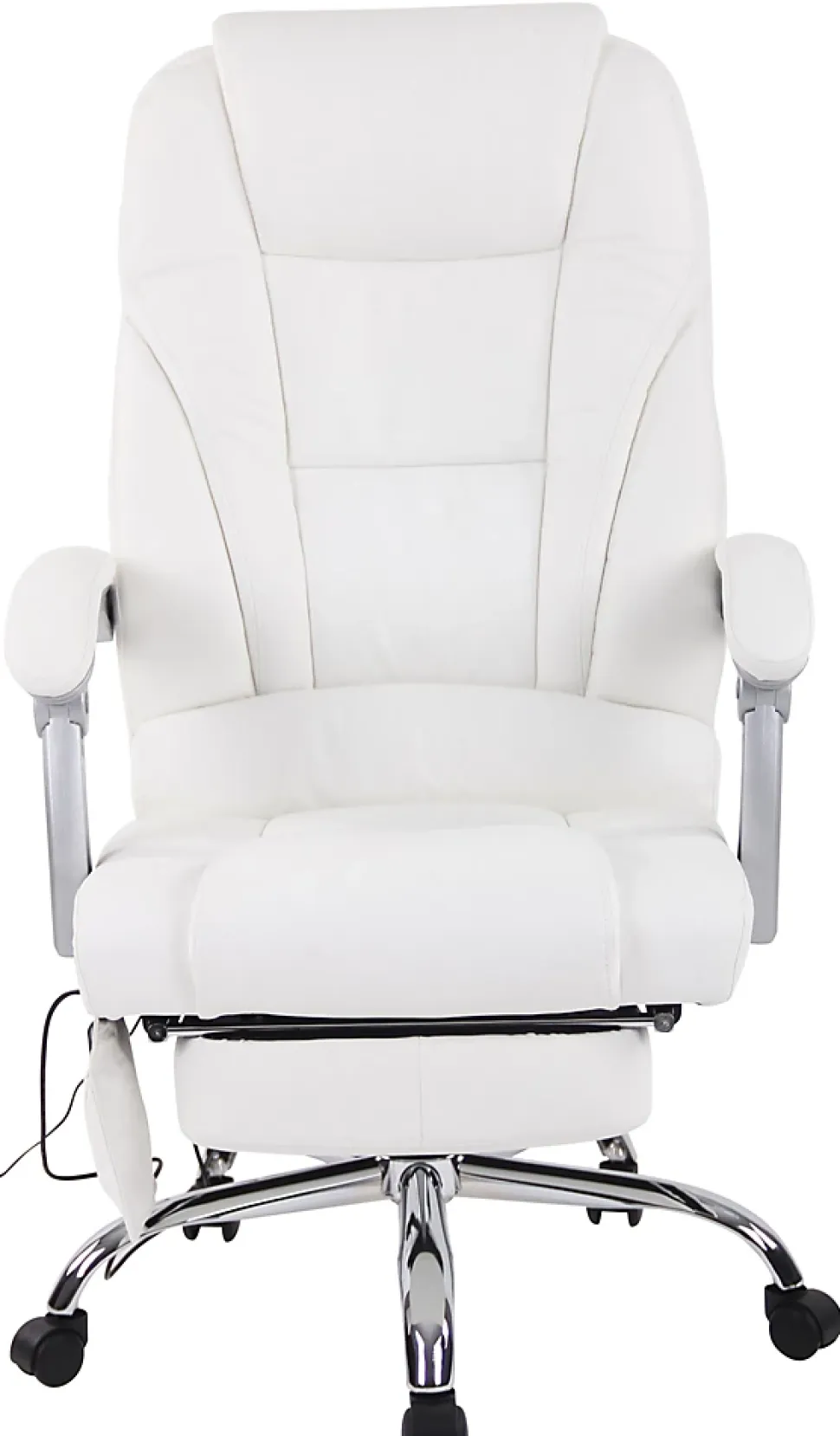 Chaise de bureau Pacific cuir véritable, Fonction massage, Réglable en hauteur, Repose-pieds Blanc