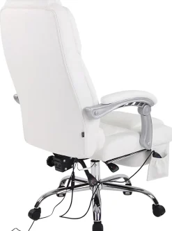 Chaise de bureau Pacific cuir véritable, Fonction massage, Réglable en hauteur, Repose-pieds Blanc