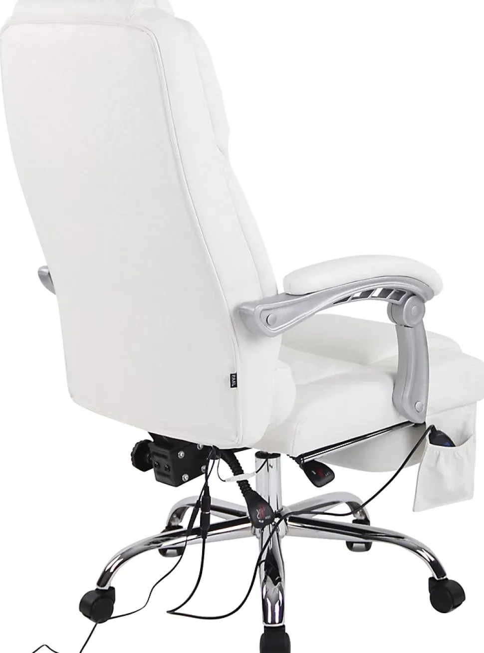 Chaise de bureau Pacific cuir véritable, Fonction massage, Réglable en hauteur, Repose-pieds Blanc