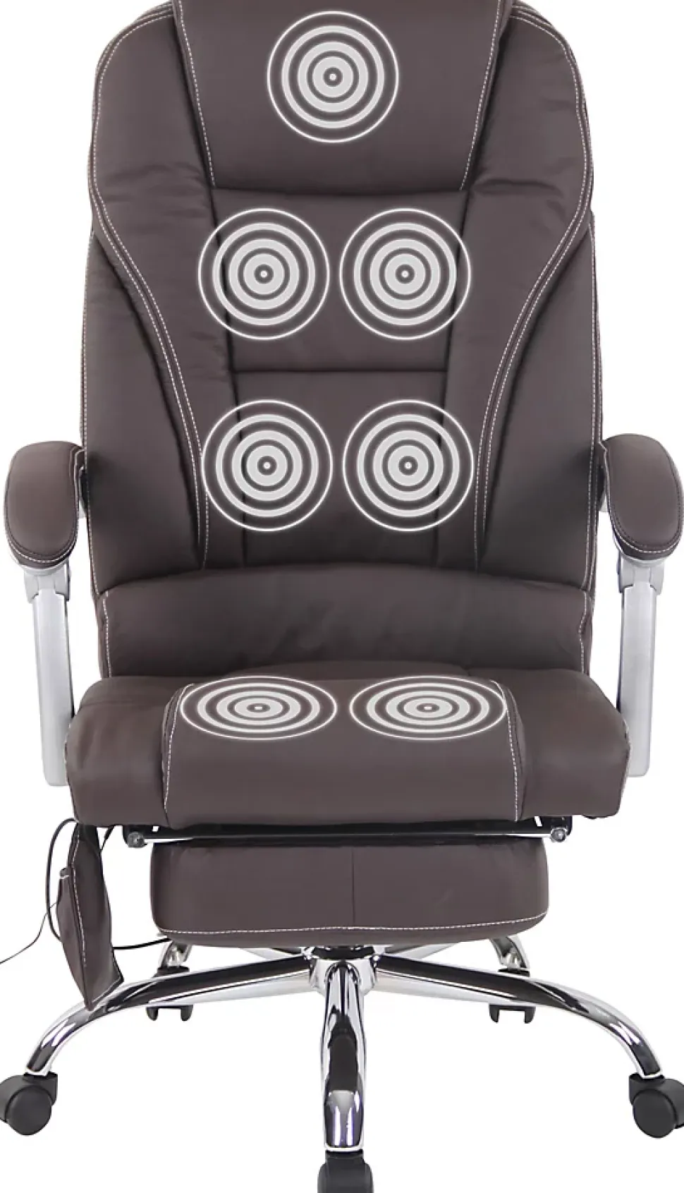 Chaise de bureau Pacific cuir véritable, Fonction massage, Réglable en hauteur, Repose-pieds Marron