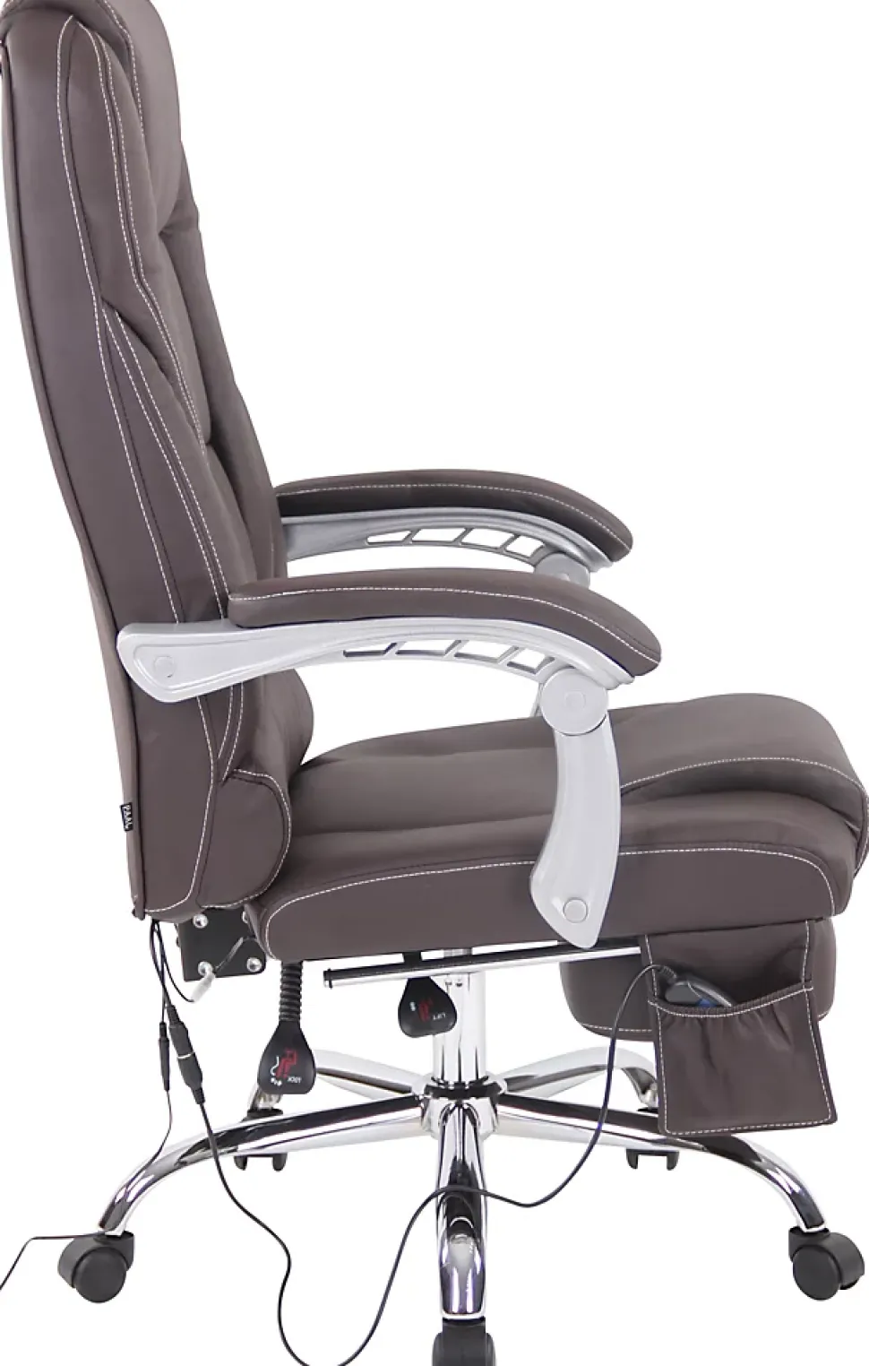 Chaise de bureau Pacific cuir véritable, Fonction massage, Réglable en hauteur, Repose-pieds Marron