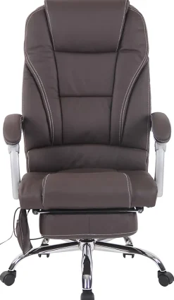 Chaise de bureau Pacific cuir véritable, Fonction massage, Réglable en hauteur, Repose-pieds Marron