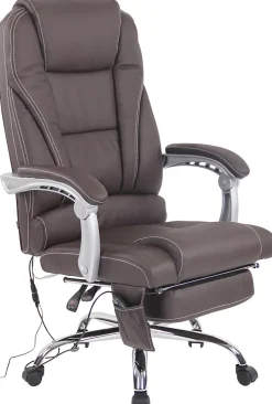 Chaise de bureau Pacific cuir véritable, Fonction massage, Réglable en hauteur, Repose-pieds Marron