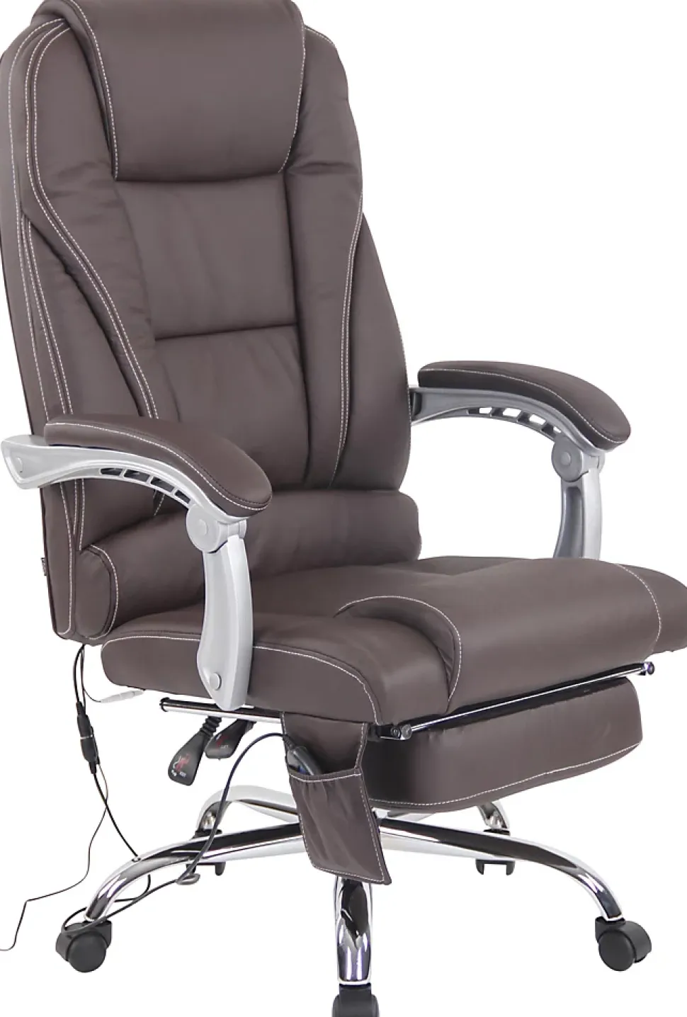 Chaise de bureau Pacific cuir véritable, Fonction massage, Réglable en hauteur, Repose-pieds Marron
