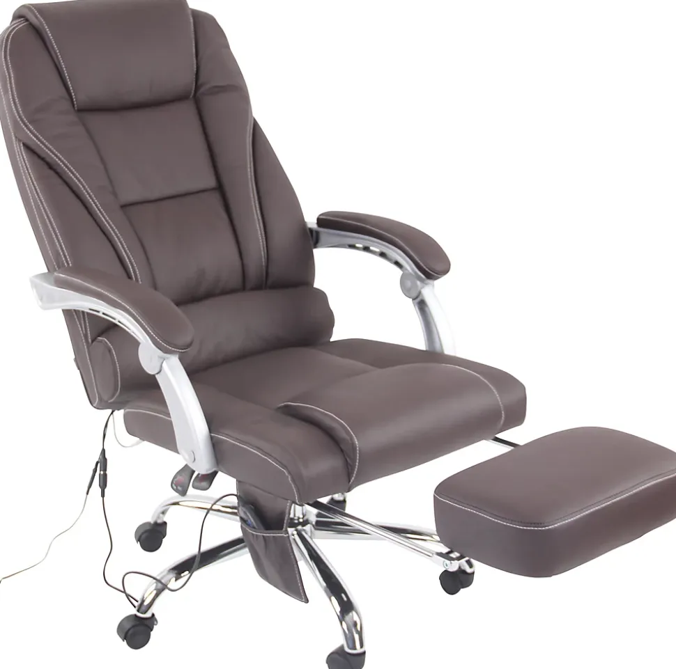 Chaise de bureau Pacific cuir véritable, Fonction massage, Réglable en hauteur, Repose-pieds Marron