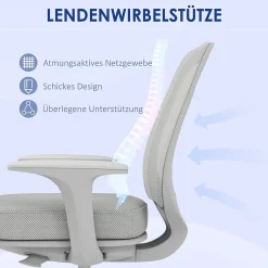 Chaise de Bureau Pivotante Ergonomique avec Réglage Hauteur - Confort Assise Polyester Gris 55x48x94,5 cm