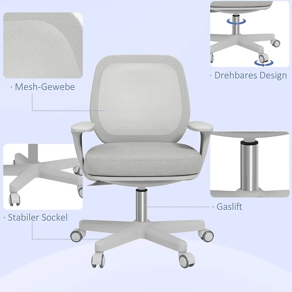 Chaise de Bureau Pivotante Ergonomique avec Réglage Hauteur - Confort Assise Polyester Gris 55x48x94,5 cm