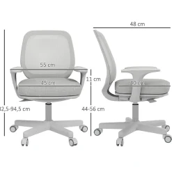 Chaise de Bureau Pivotante Ergonomique avec Réglage Hauteur - Confort Assise Polyester Gris 55x48x94,5 cm