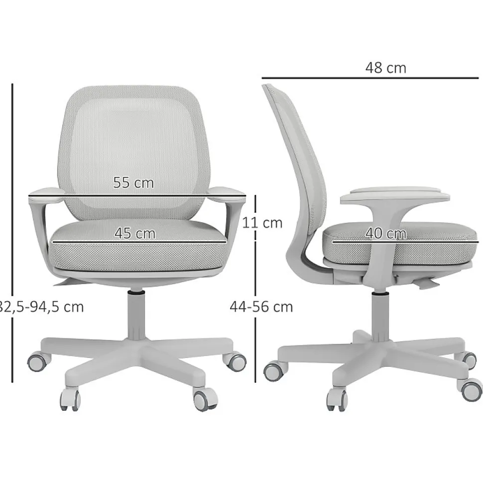 Chaise de Bureau Pivotante Ergonomique avec Réglage Hauteur - Confort Assise Polyester Gris 55x48x94,5 cm