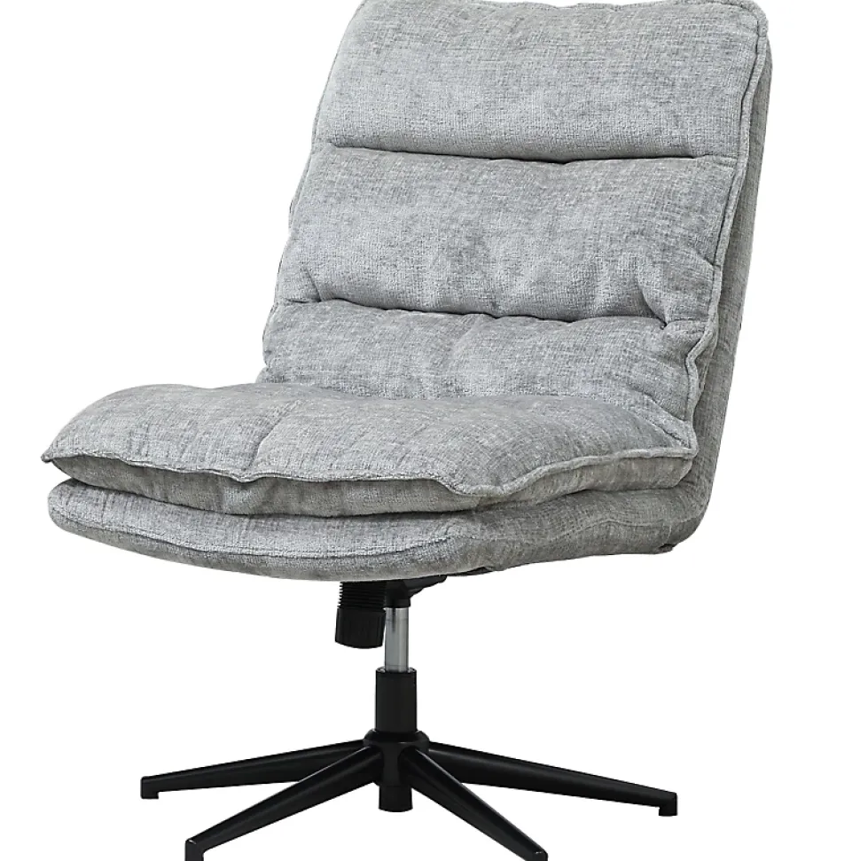 Chaise de bureau pivotante sans accoudoirs, rembourrée, tissu doux, réglable en hauteur, pieds acier, gris, confortable