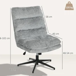 Chaise de bureau pivotante sans accoudoirs, rembourrée, tissu doux, réglable en hauteur, pieds acier, gris, confortable