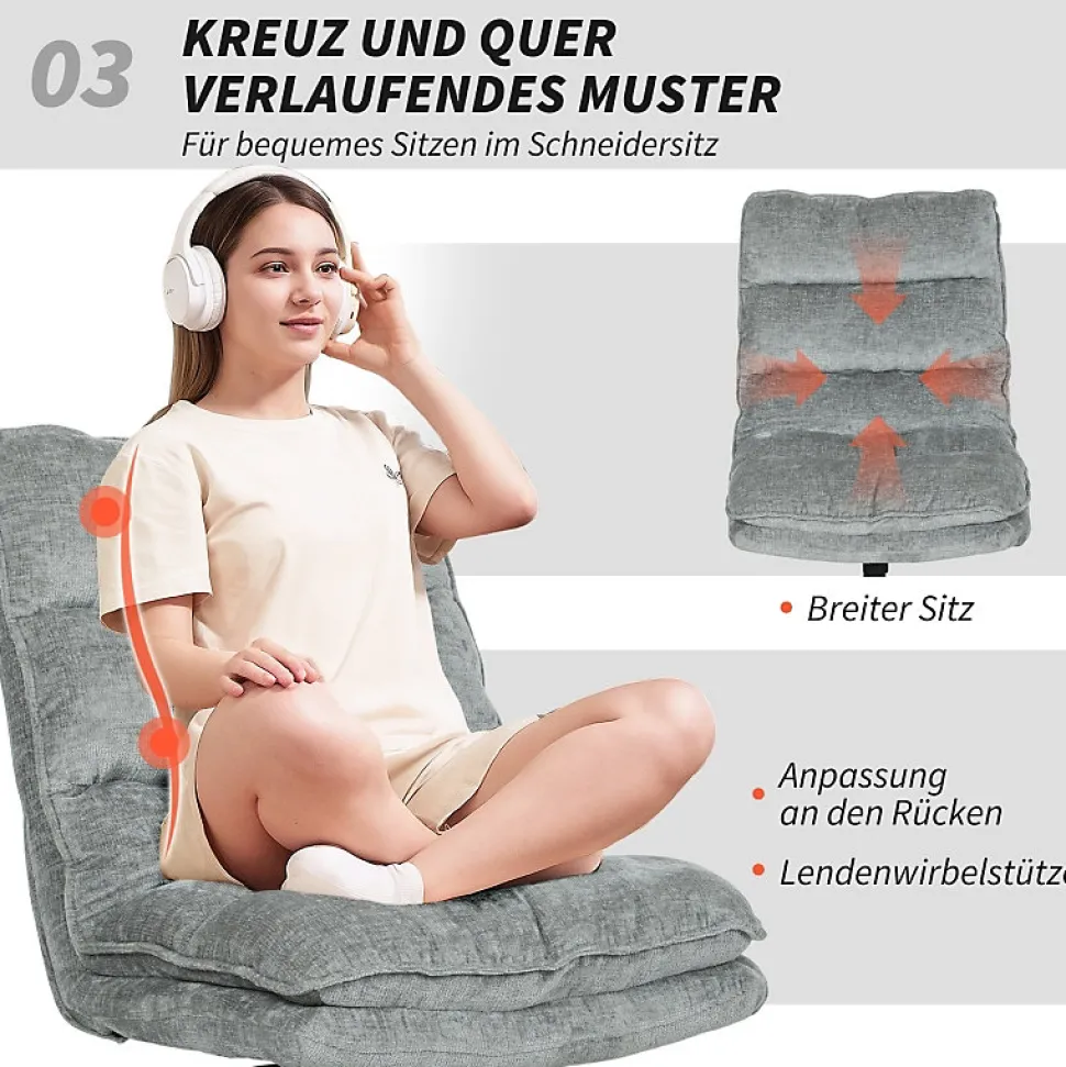 Chaise de bureau pivotante sans accoudoirs, rembourrée, tissu doux, réglable en hauteur, pieds acier, gris, confortable