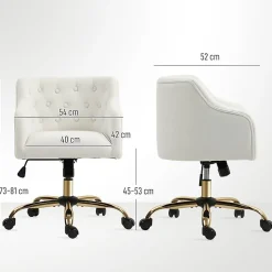 Chaise de bureau pivotante pour home office, réglable en hauteur avec fonction bascule, revêtement imitation lin beige